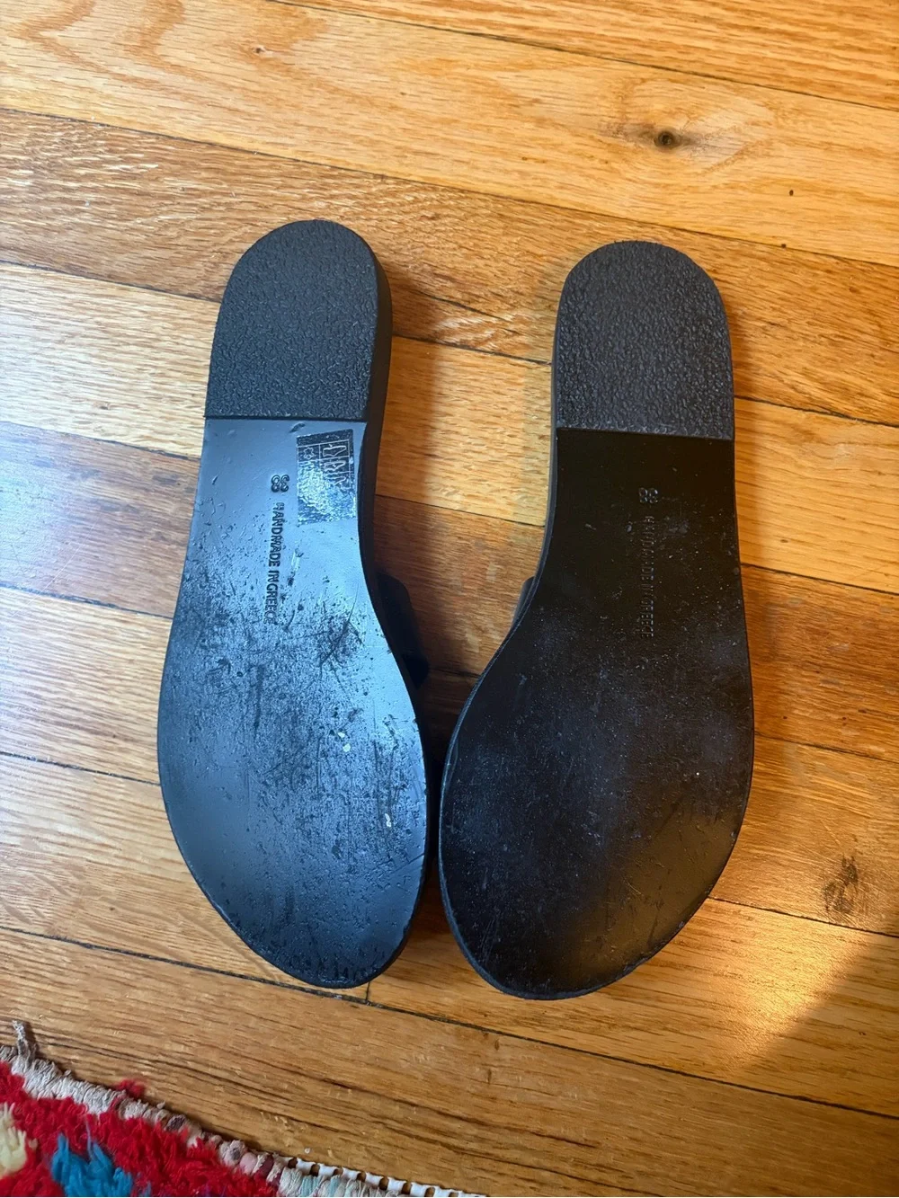 Ancient Greek Sandals Black Leather Crisscross Slide Sandals